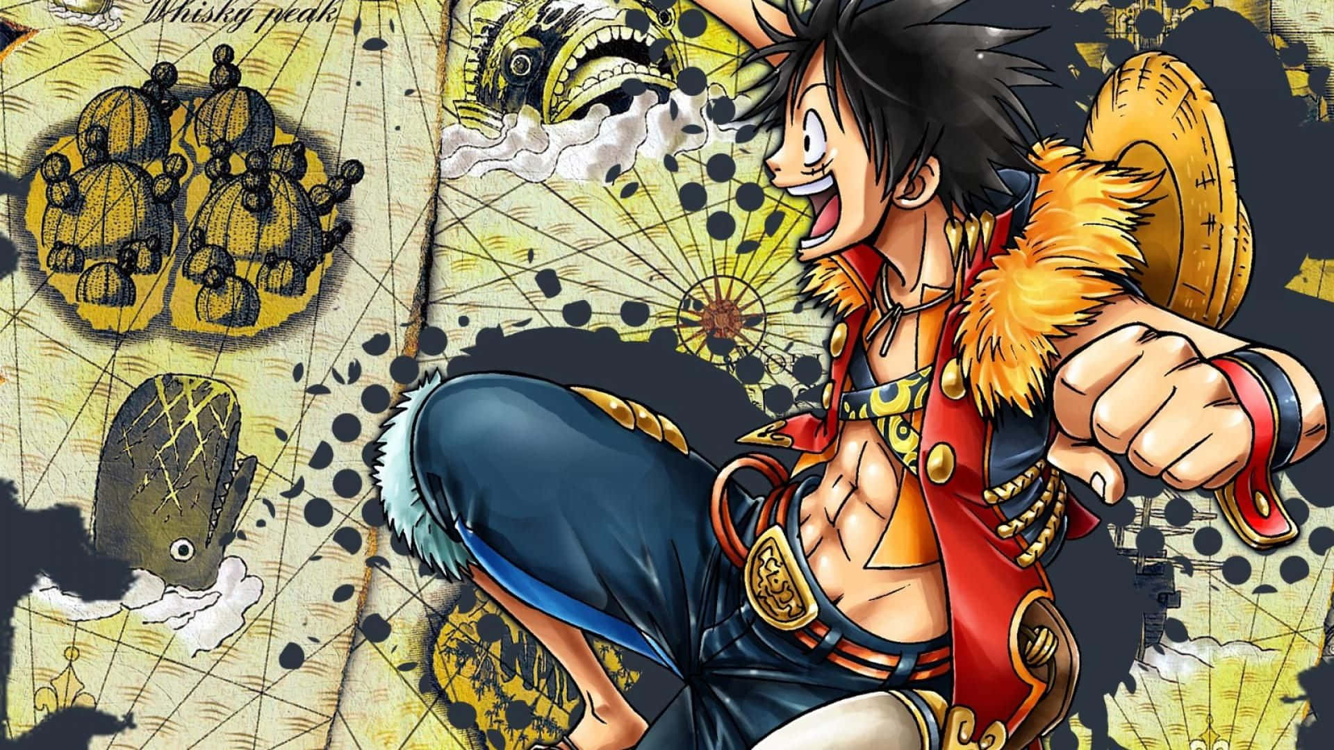 One Piece Anime Luffy Happily Jumping Wallpaper