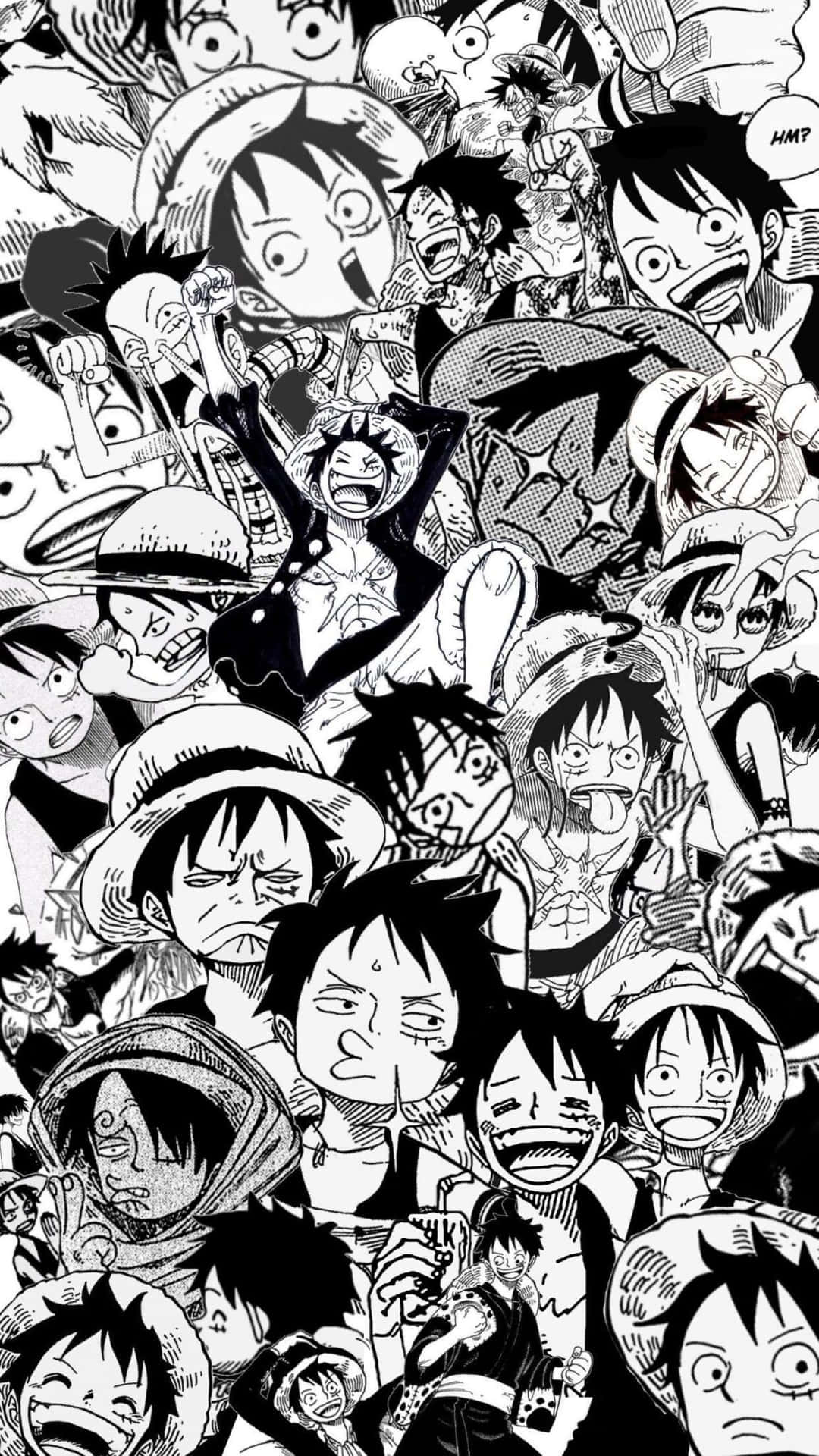 One Piece Black And White With Luffy's Faces Wallpaper