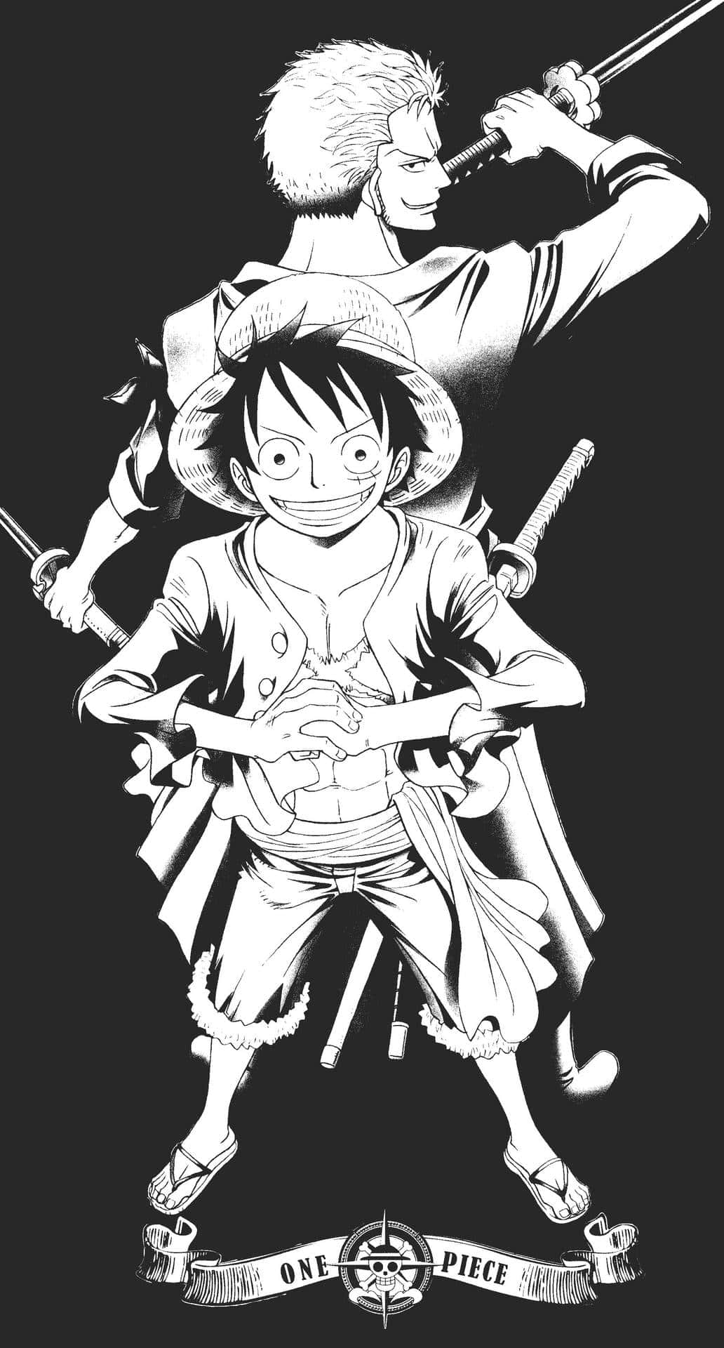Luffyoch Besättningen Kämpar På I One Piece Svart Och Vitt. Wallpaper