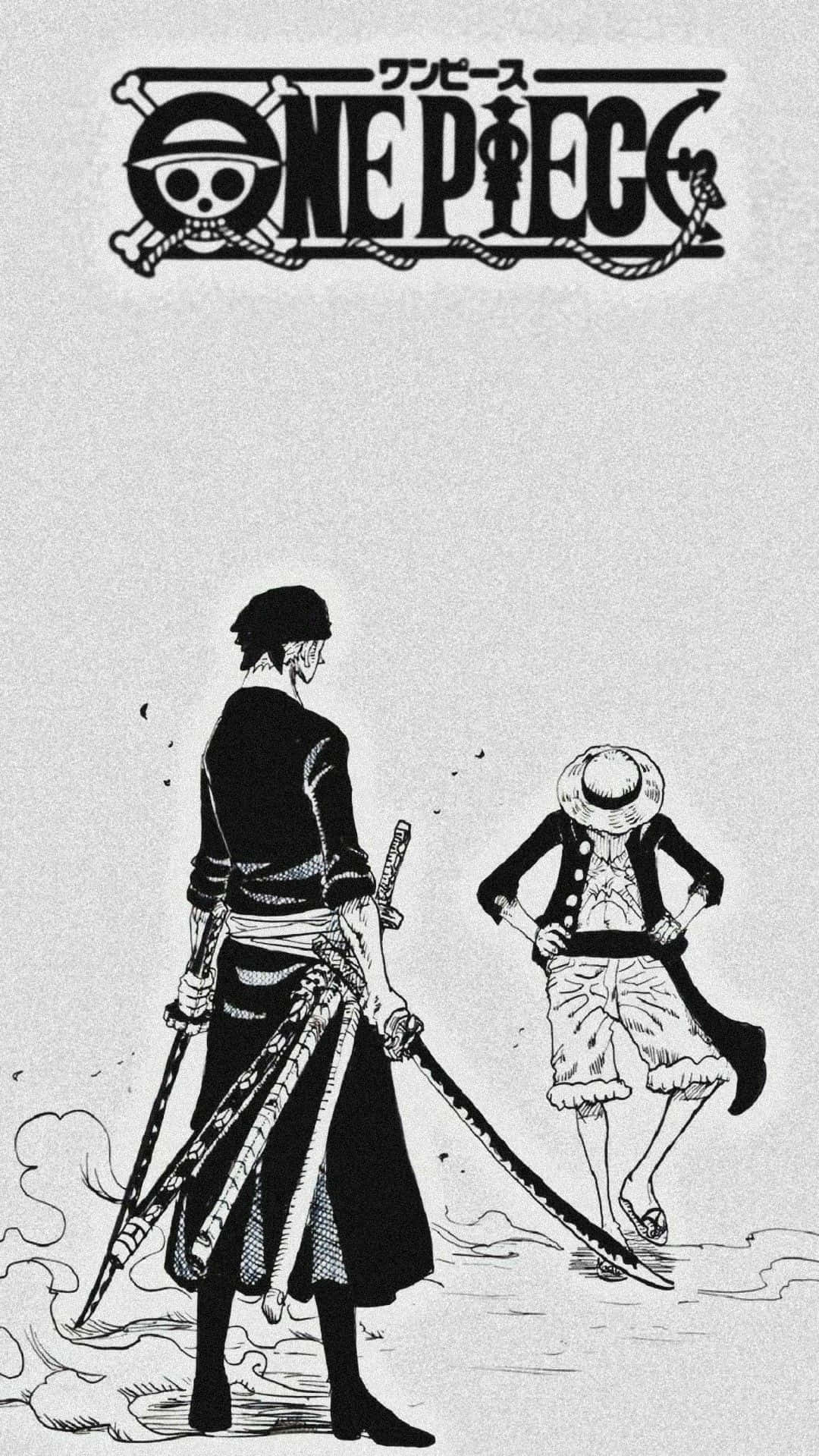 One Piece Black And White With Zoro Battling Luffy Wallpaper