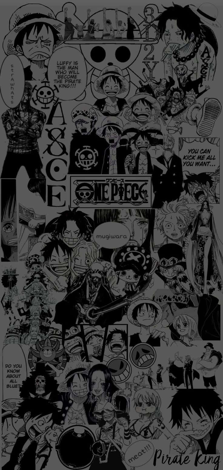 A mystical scene of One Piece in black and white Wallpaper