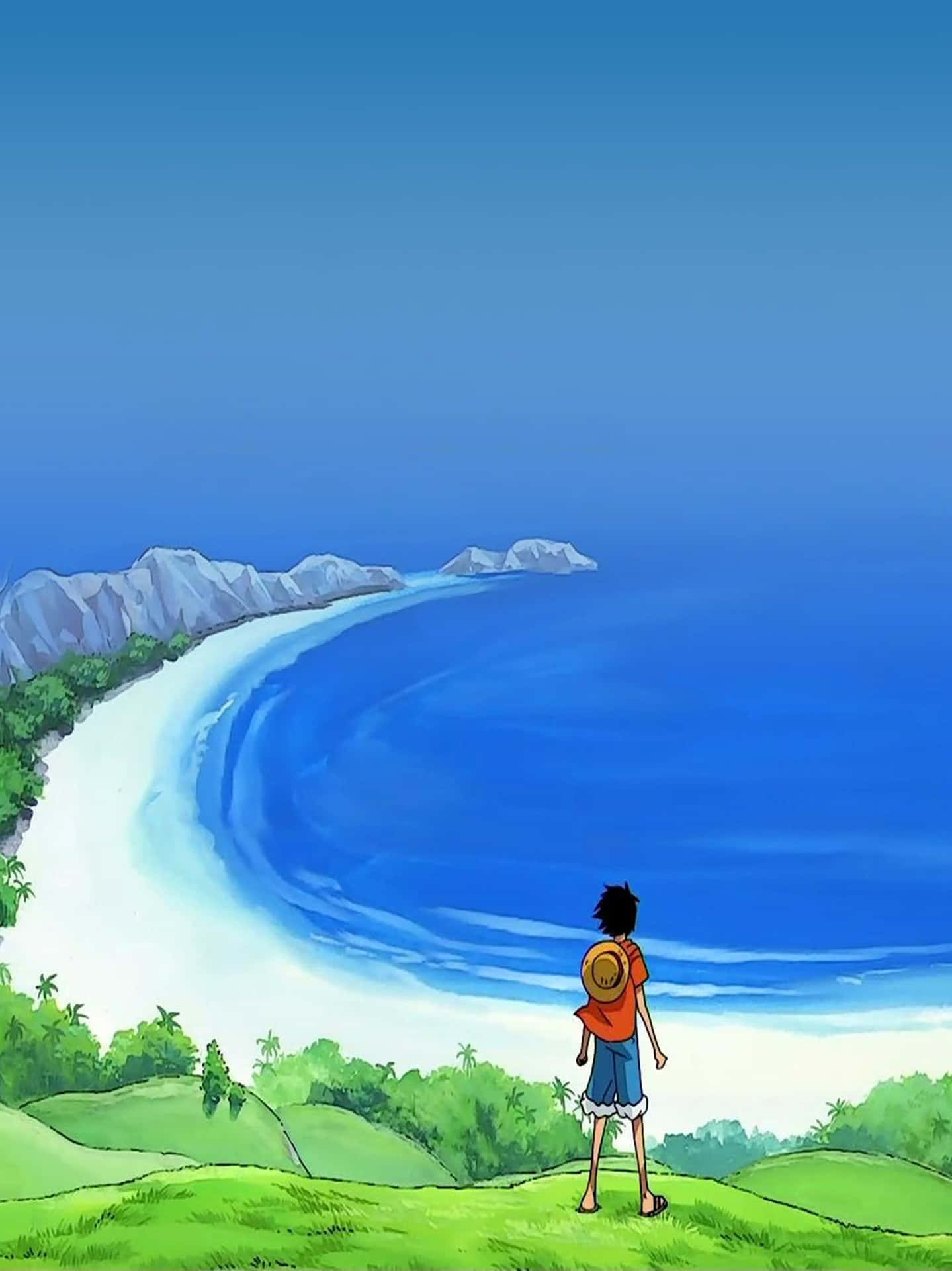 One Piece Karakter Ser Ute Over Havet Bakgrunnsbildet