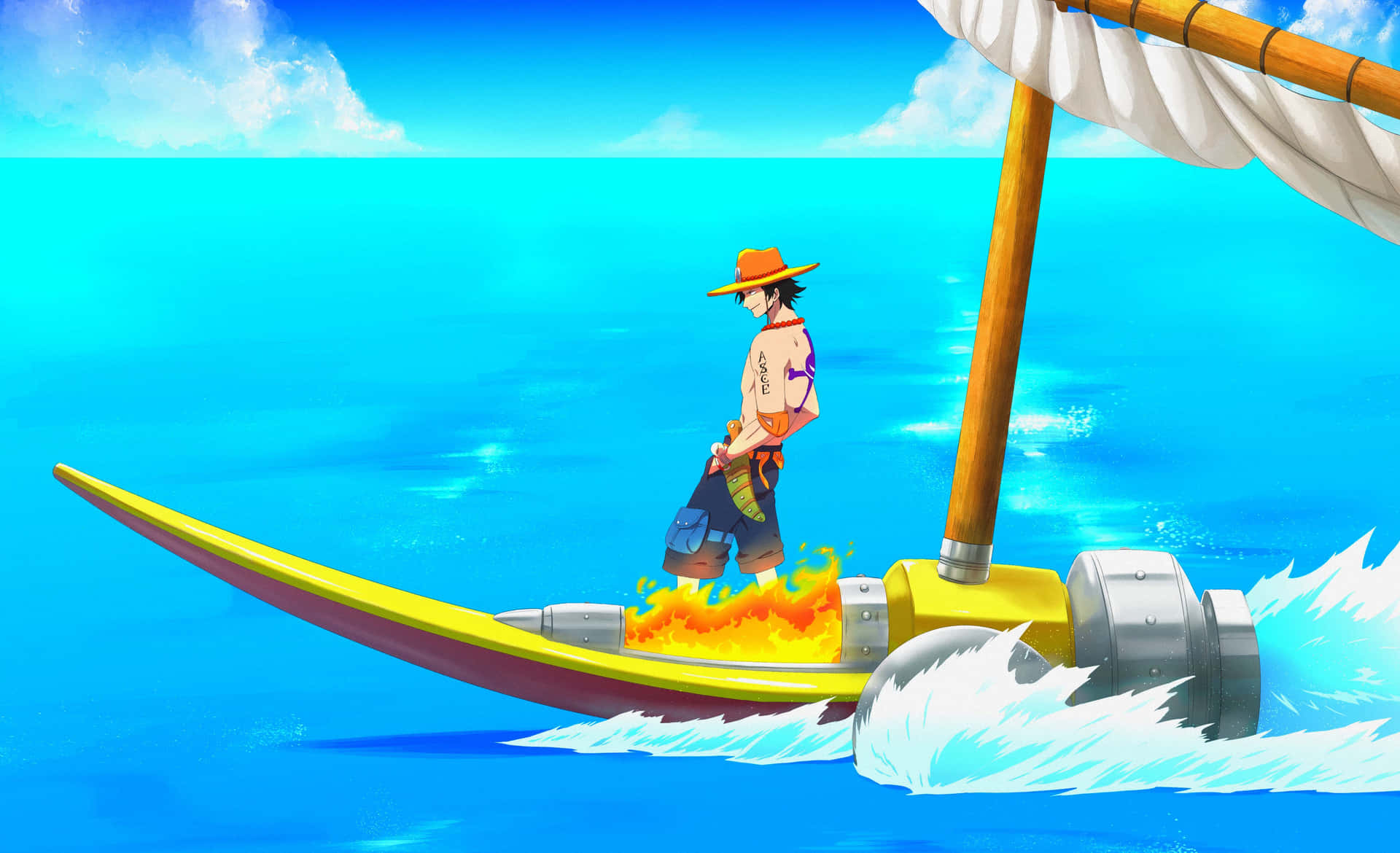 One Piece Character Sailingon Golden Boat Wallpaper
