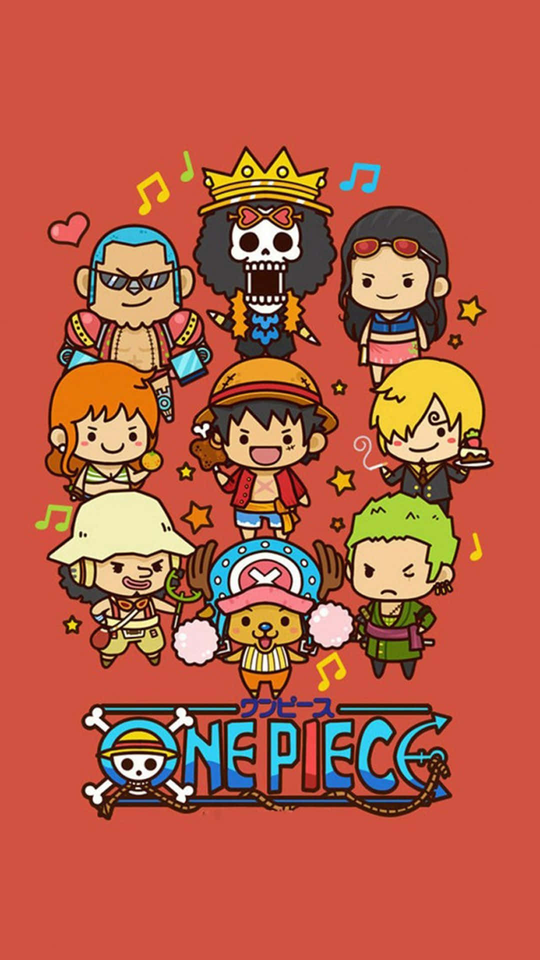 One Piece Characters: Luffy, Zoro, Nami, Sanji, and Chopper Wallpaper
