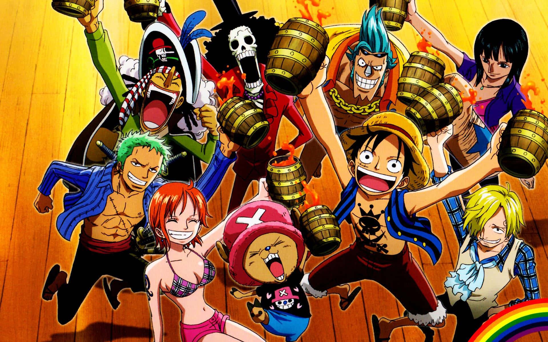 Lospoderosos Personajes De One Piece En Acción Fondo de pantalla