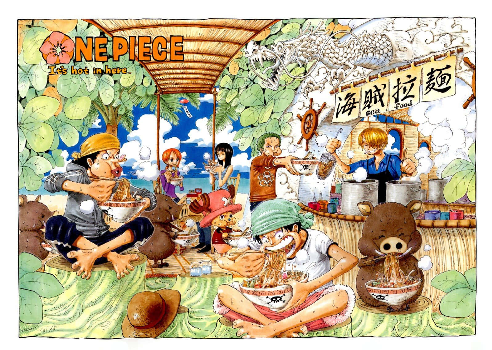 Personajesde One Piece Comiendo Ramen Caliente. Fondo de pantalla