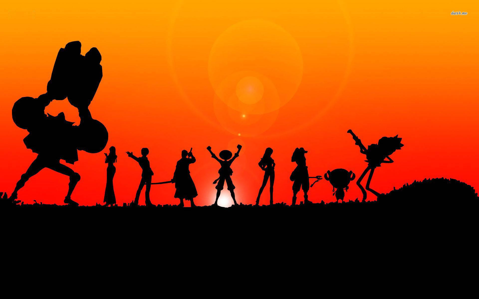 One Piece Characters Silhouette In Sunset