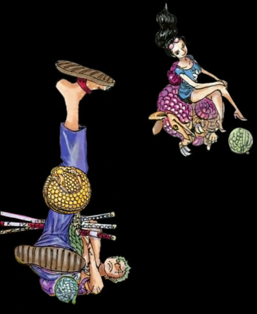 One Piece Zoroand Companions Upside Down PNG