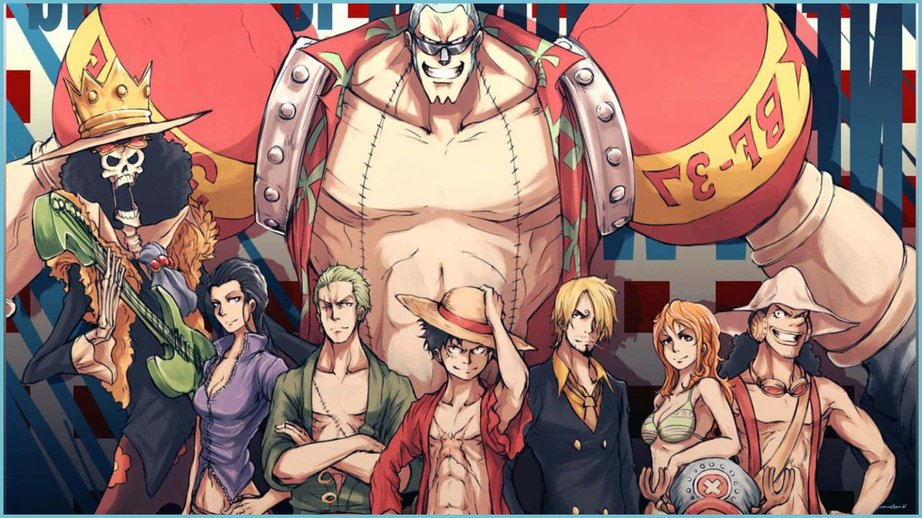 Luffy the Straw hat Pirate and his crew of straw hats, ready for an adventure Wallpaper