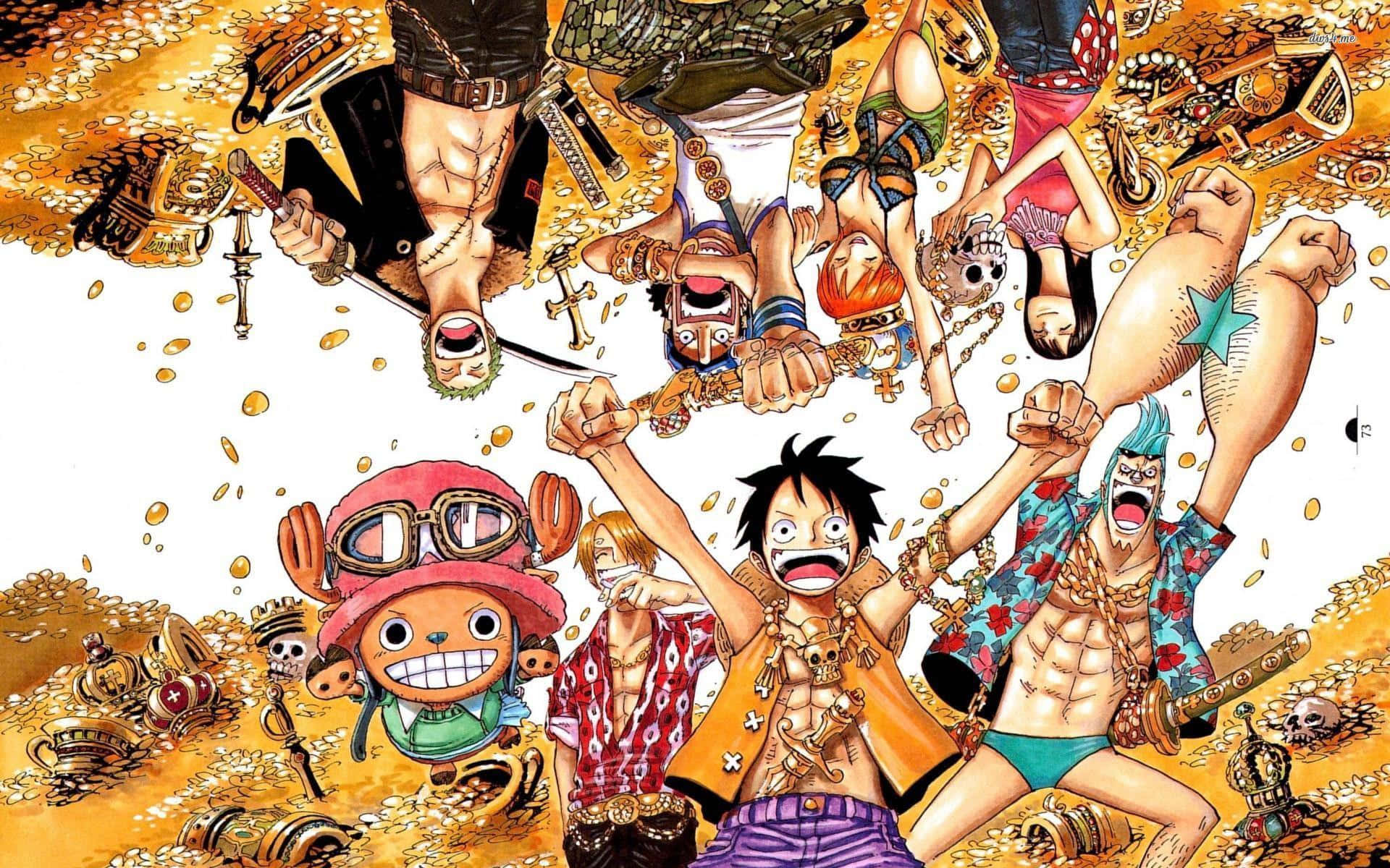 Nyderen Smuk Dag I Grand Line Med Nogle Af Hovedpersonerne I Anime'en One Piece. Wallpaper
