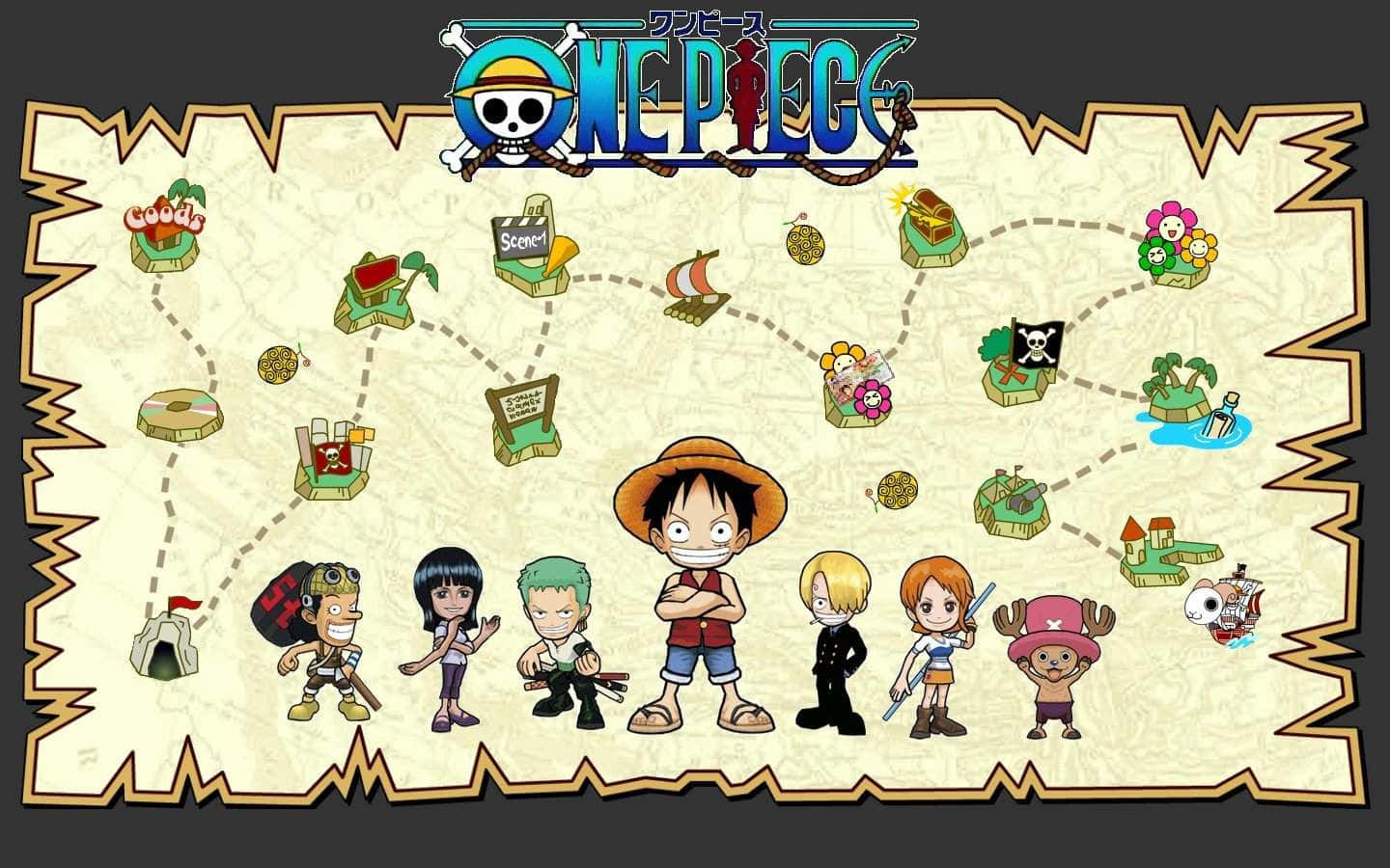 One Piece Chibi Straw Hat Pirates Map Wallpaper