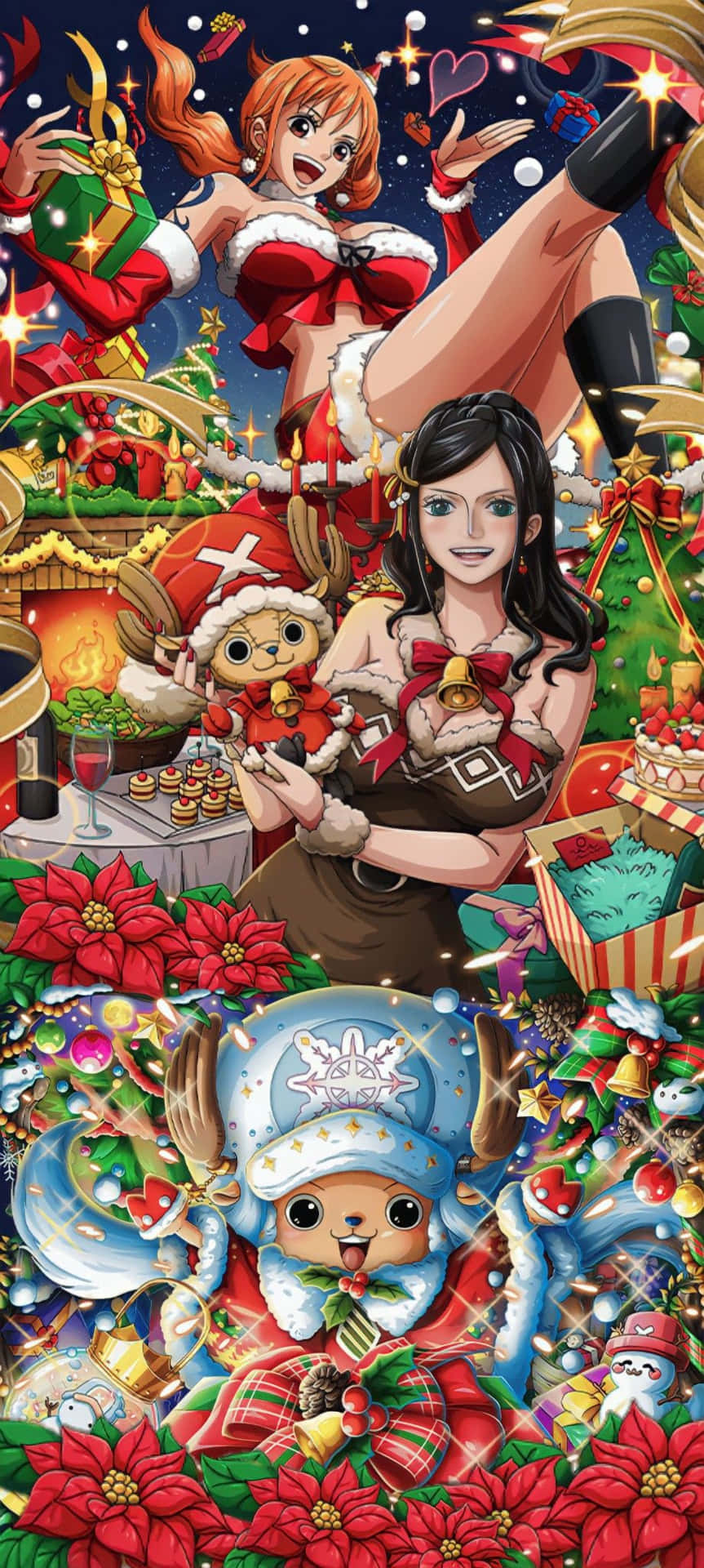 One Piece Christmas Celebration Art Wallpaper