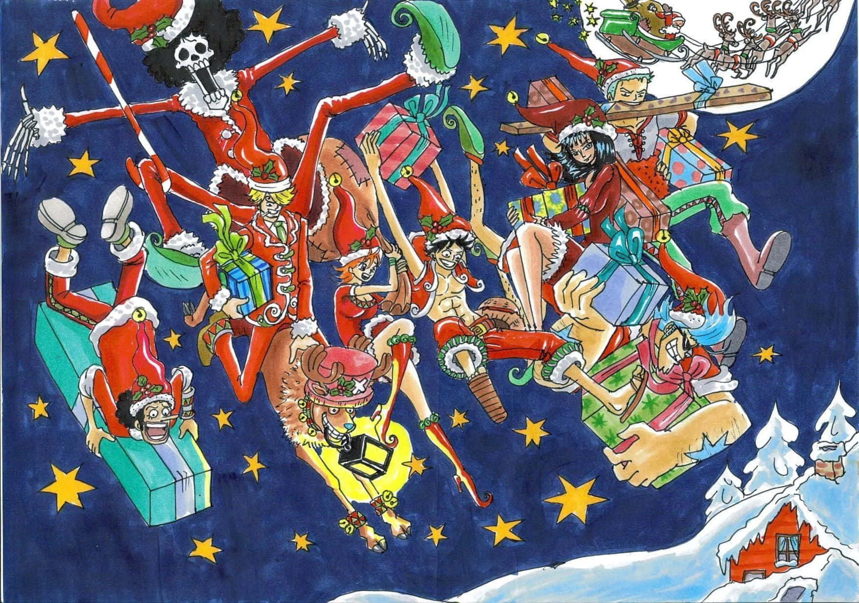 One Piece Christmas Celebration Wallpaper