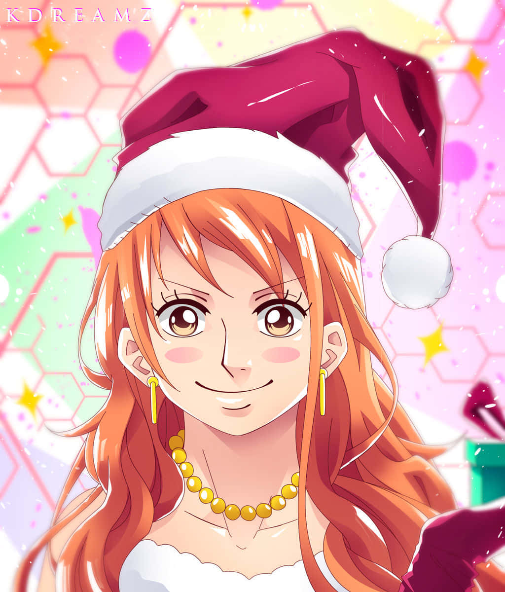 One Piece Christmas Nami Santa Hat Wallpaper