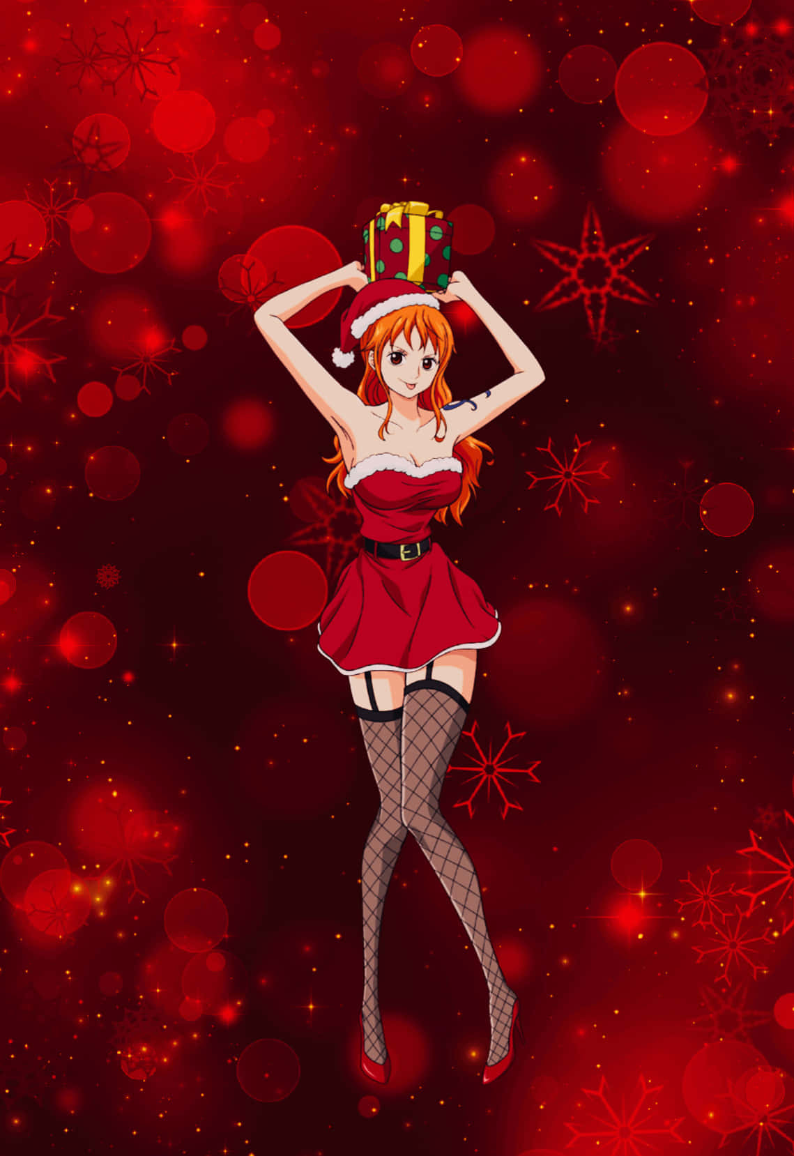 Download One Piece Christmas Nami Santa Outfit Wallpaper | Wallpapers.com