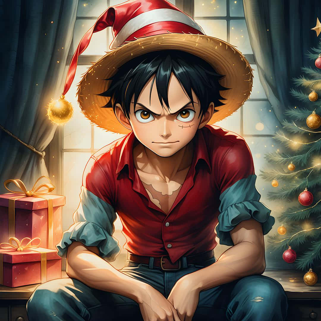 Download One Piece Christmaswith Luffy Wallpaper | Wallpapers.com