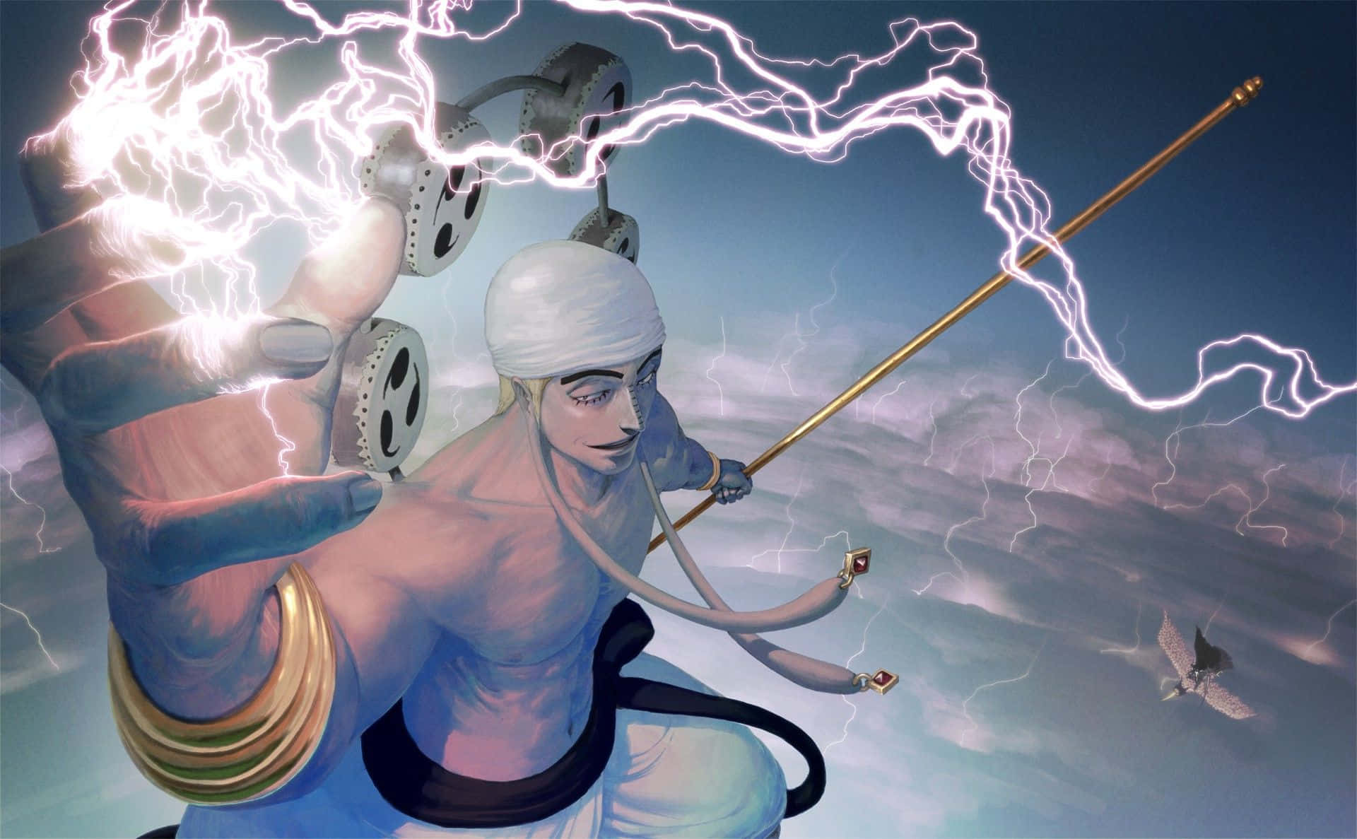 Enel, the Thunder God, reigning over the sky in One Piece Wallpaper