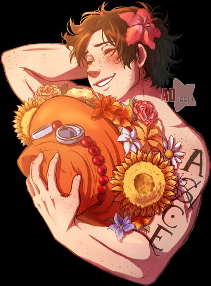 One Piece Floral Portgas D Ace PNG