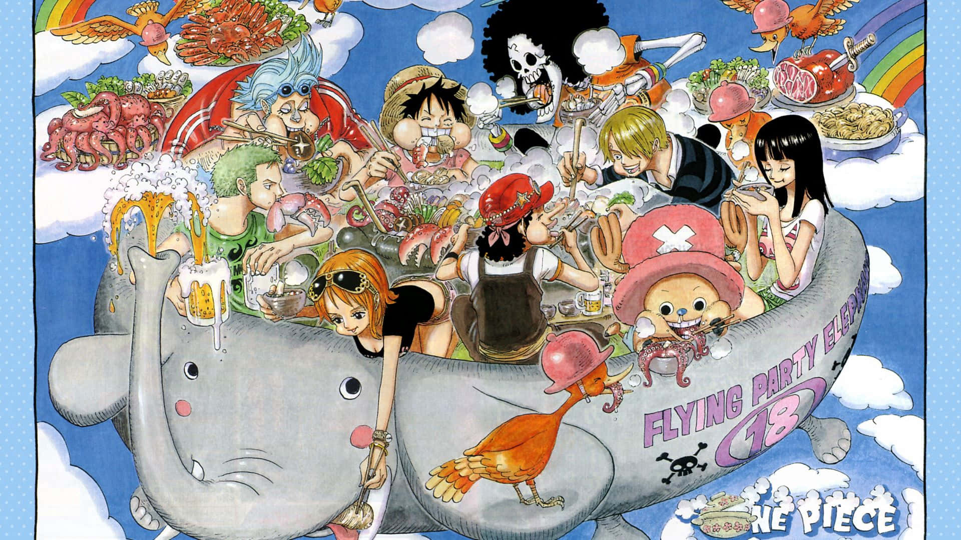 One Piece Flying Party Elephant Wallpaper