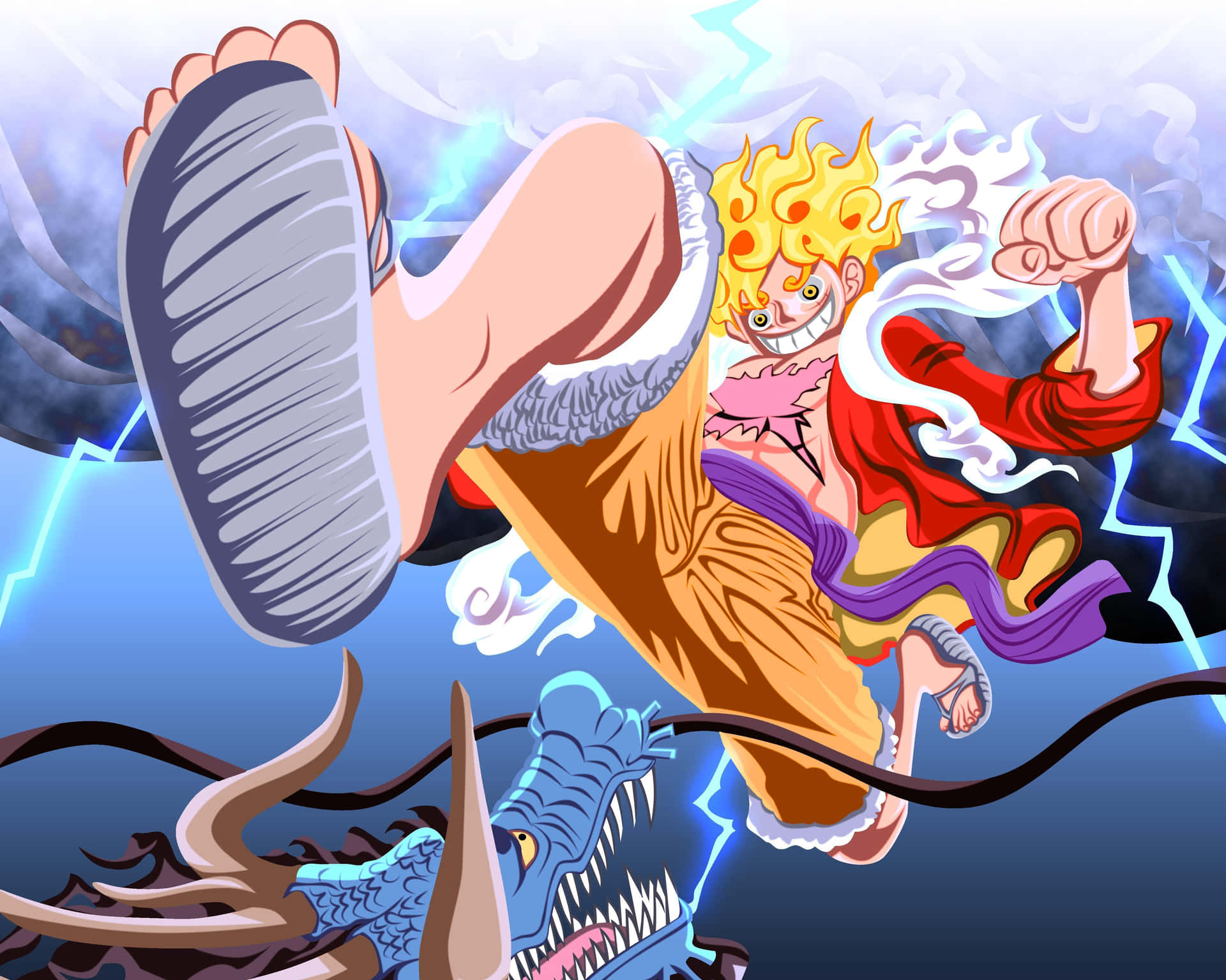 One Piece Gear5 Luffy Action Wallpaper