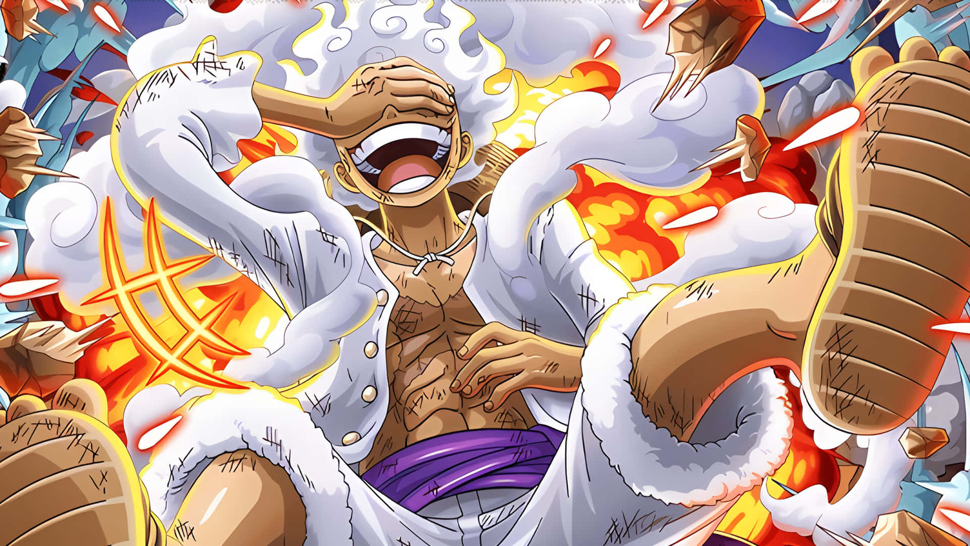 Download One Piece Gear5 Luffy Transformation Wallpaper | Wallpapers.com