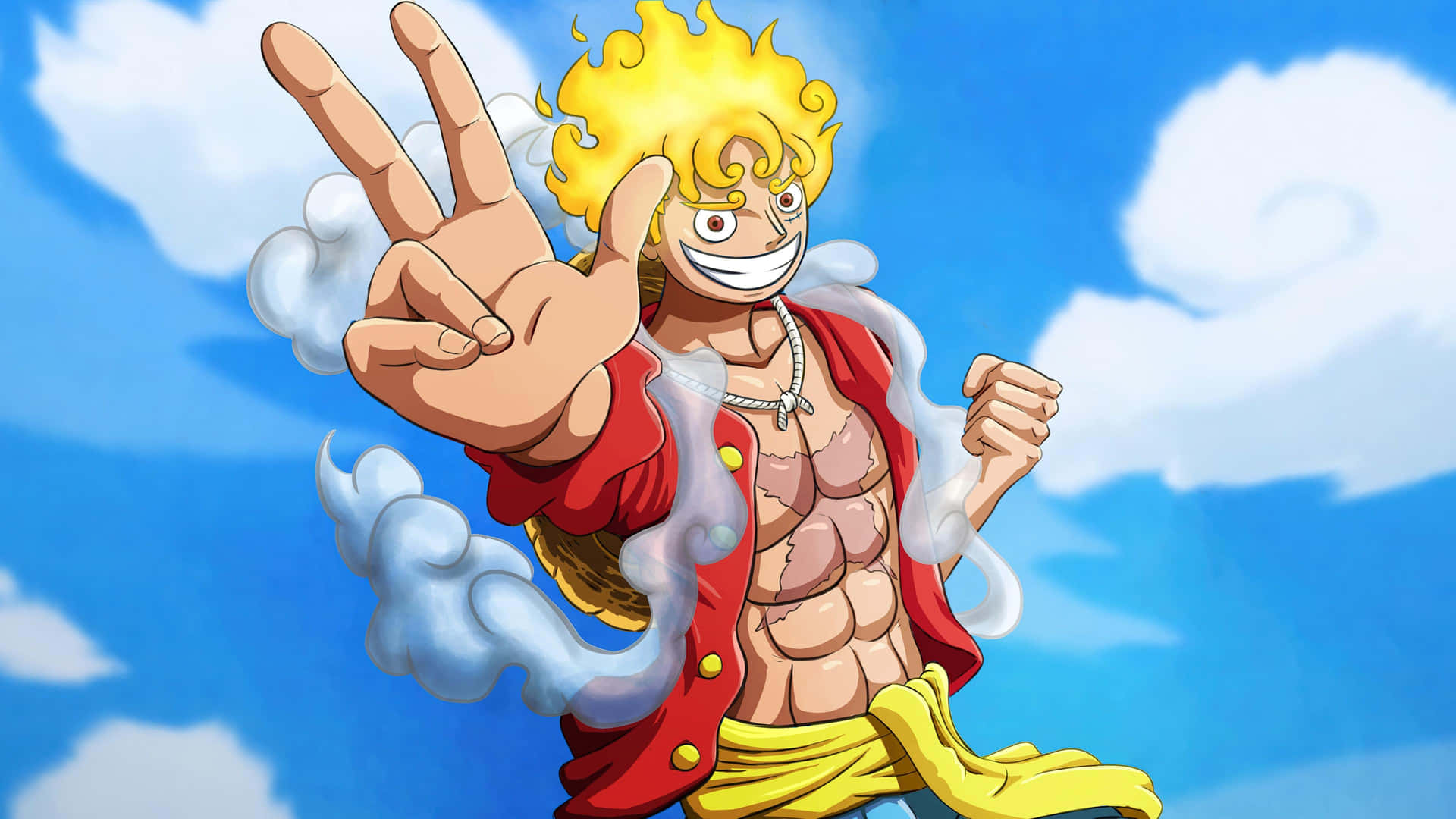 One Piece Gear5 Luffy Victory Pose Wallpaper