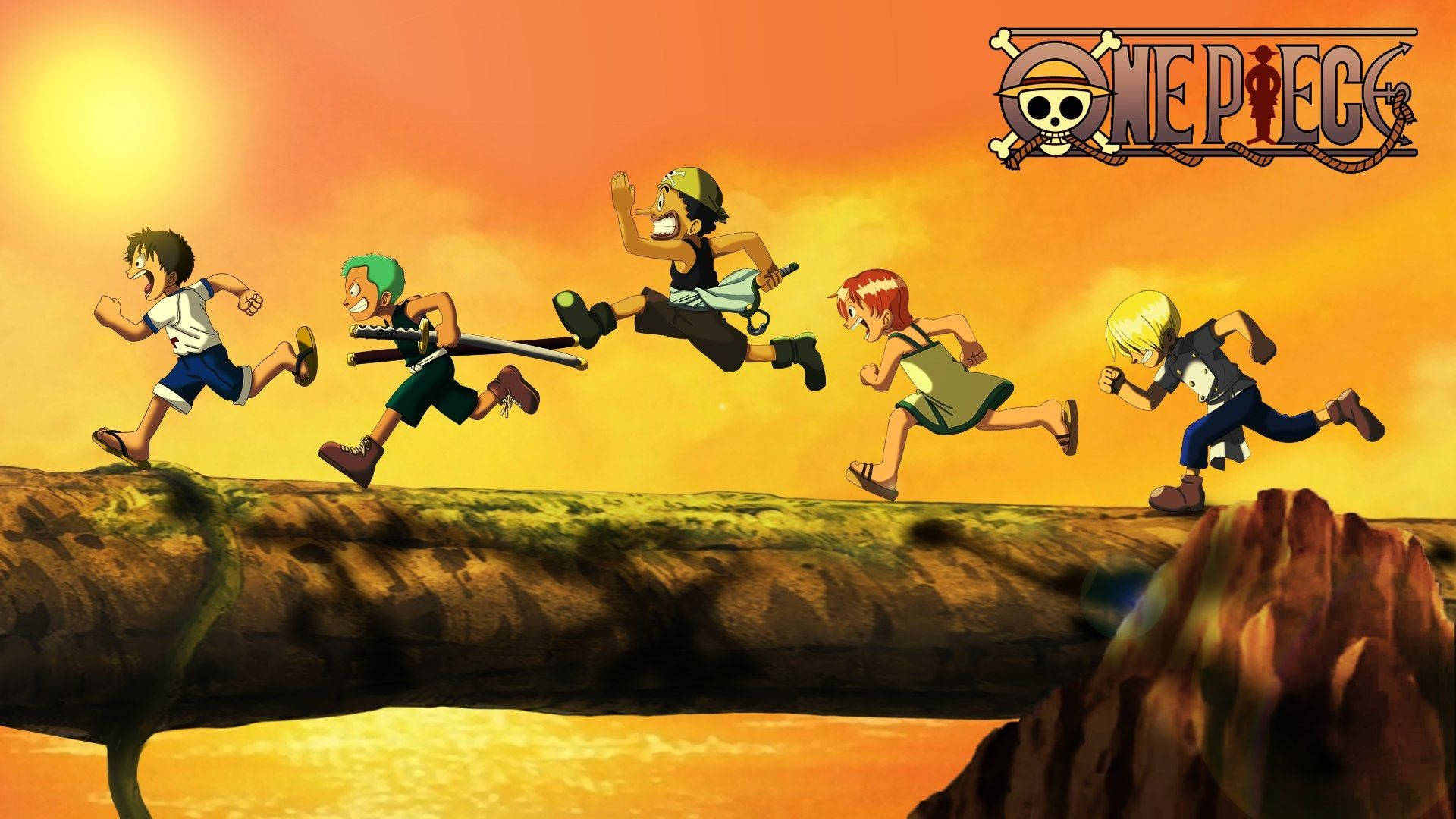 One Piece Live Kids Chasing Each Other Wallpaper