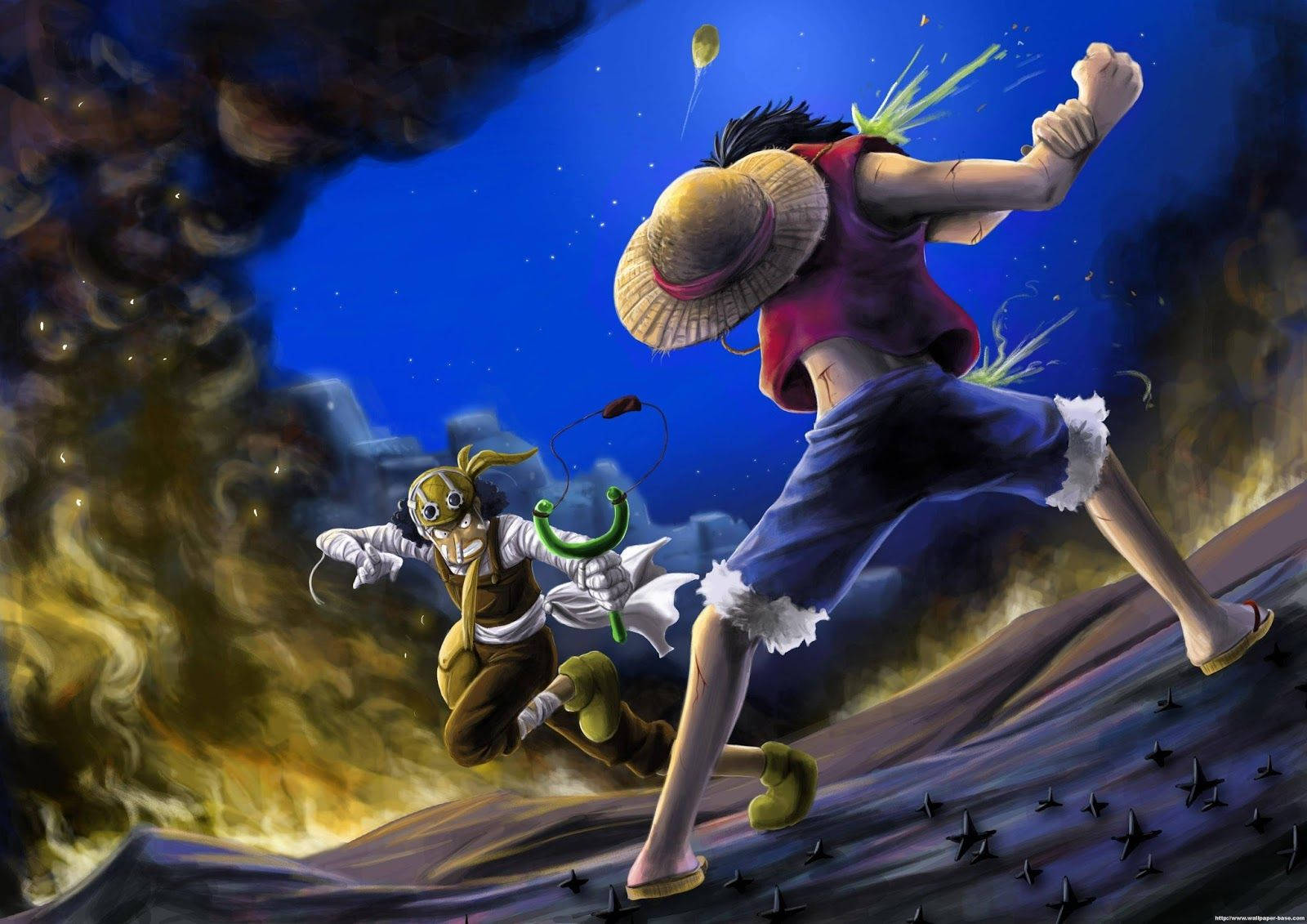 Luchaen Vivo De Luffy Y Usopp En One Piece Fondo de pantalla