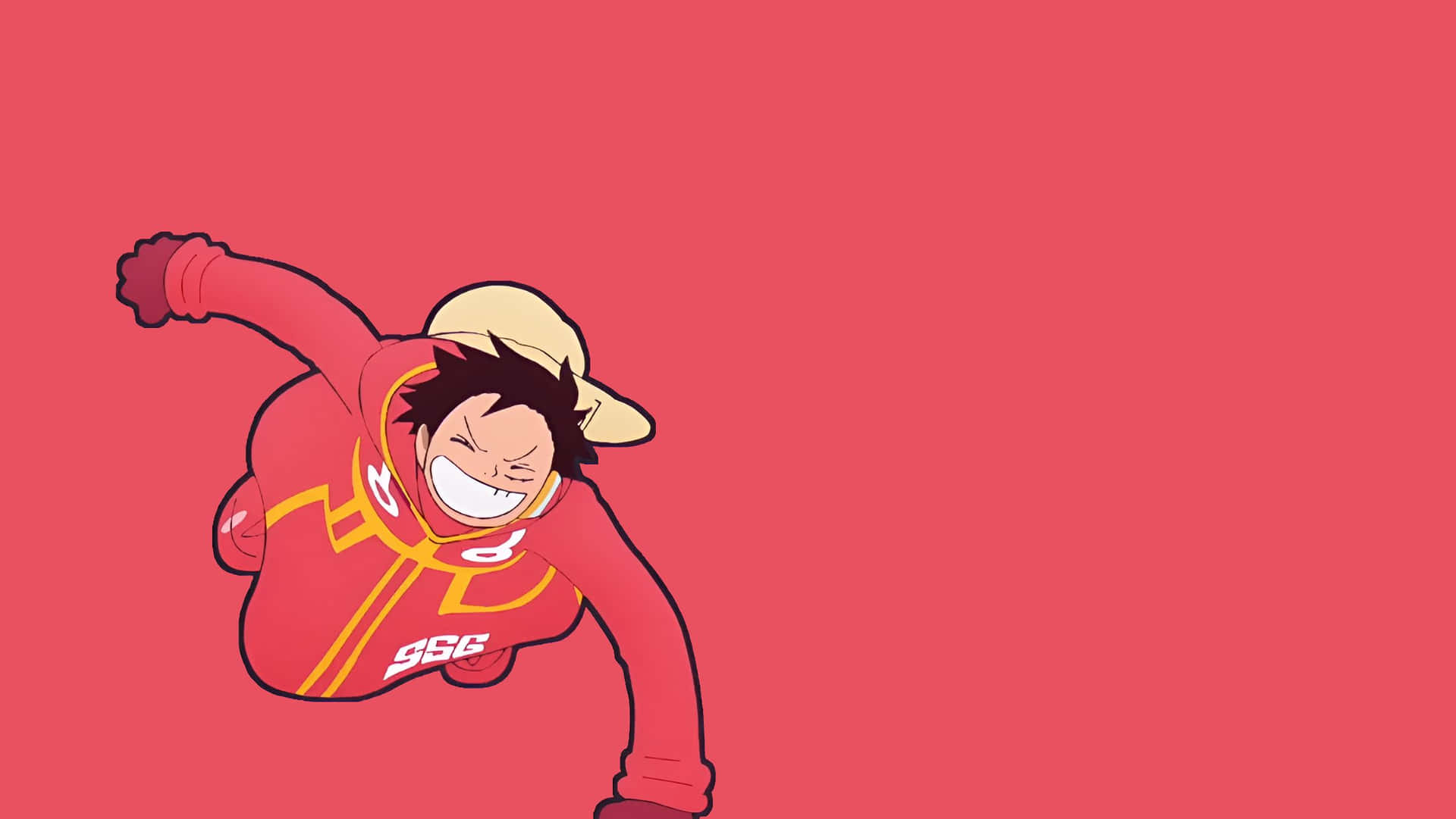 One Piece Luffy Flying Red Background Wallpaper