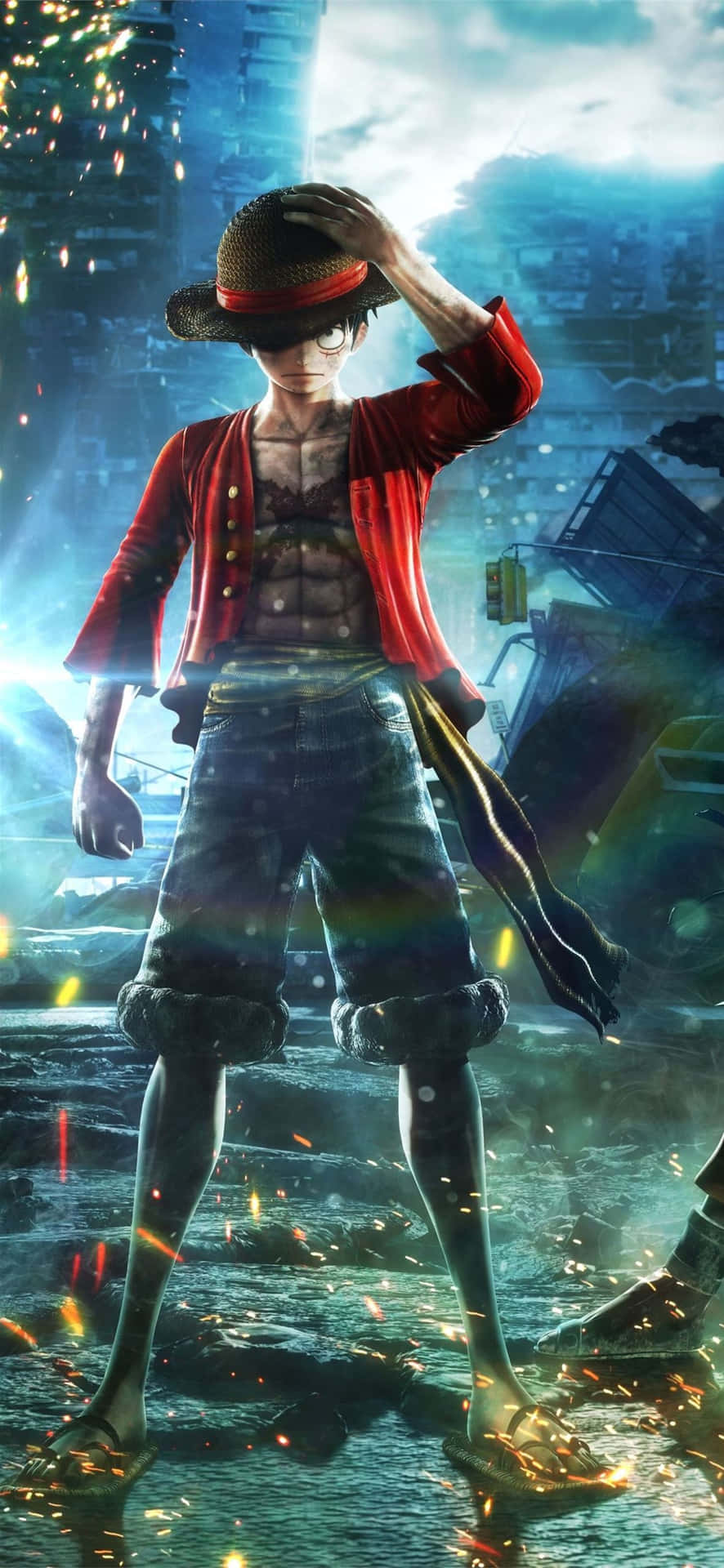 Own the adventurous journey of Luffy with the One Piece Luffy Iphone Wallpaper
