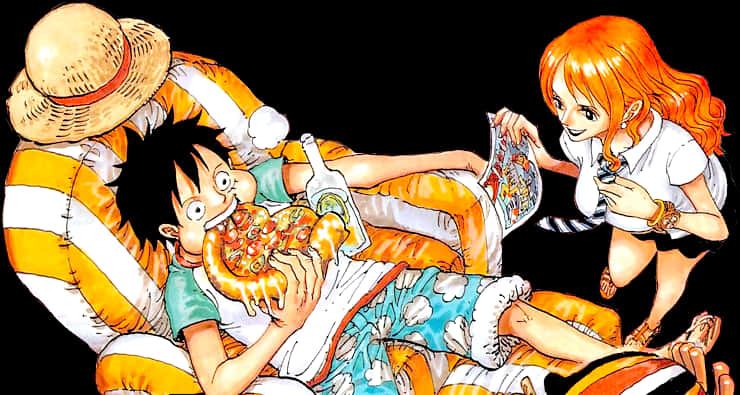 One Piece Luffy Nami Relaxing PNG