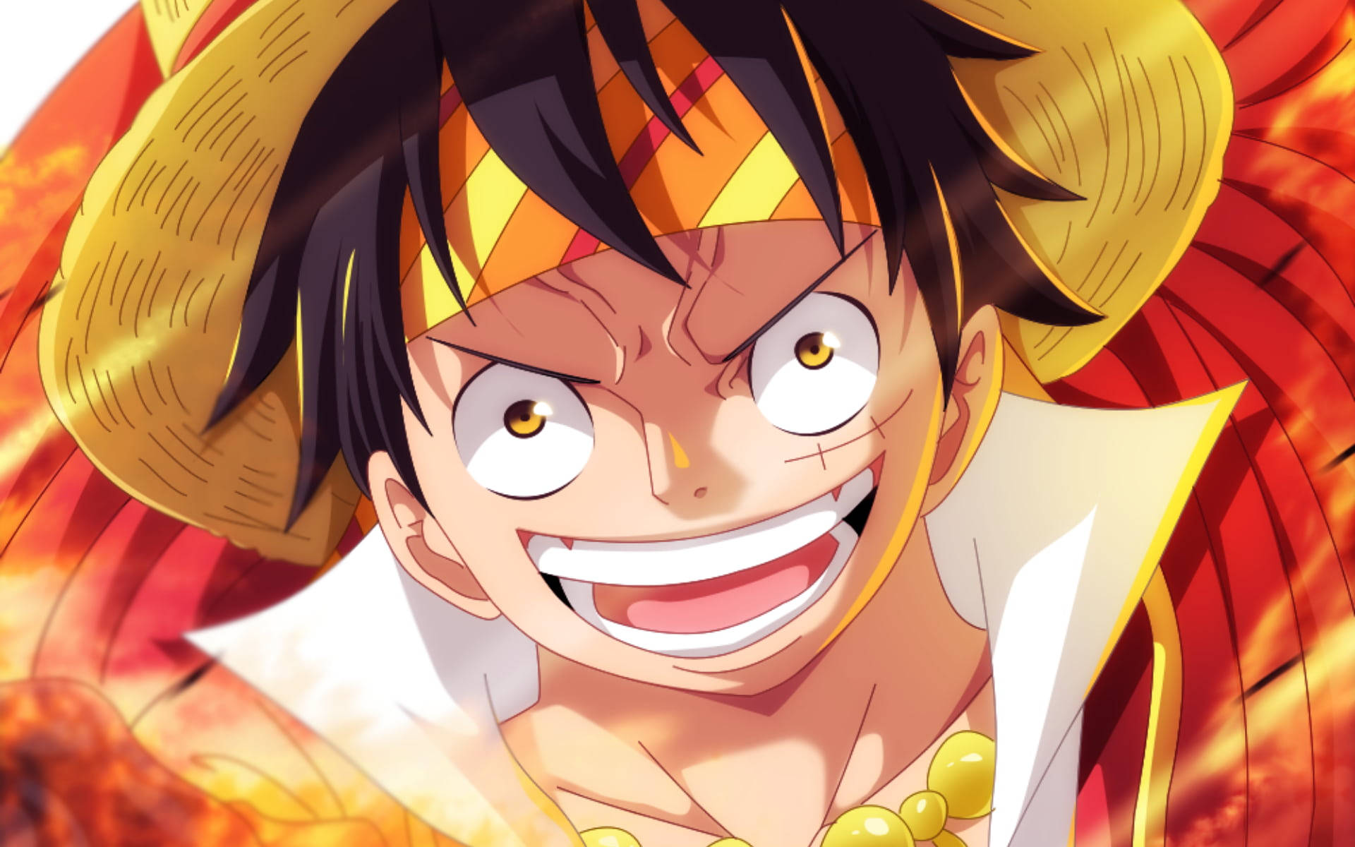One Piece Luffy Pfp Orange Evil Smile Background