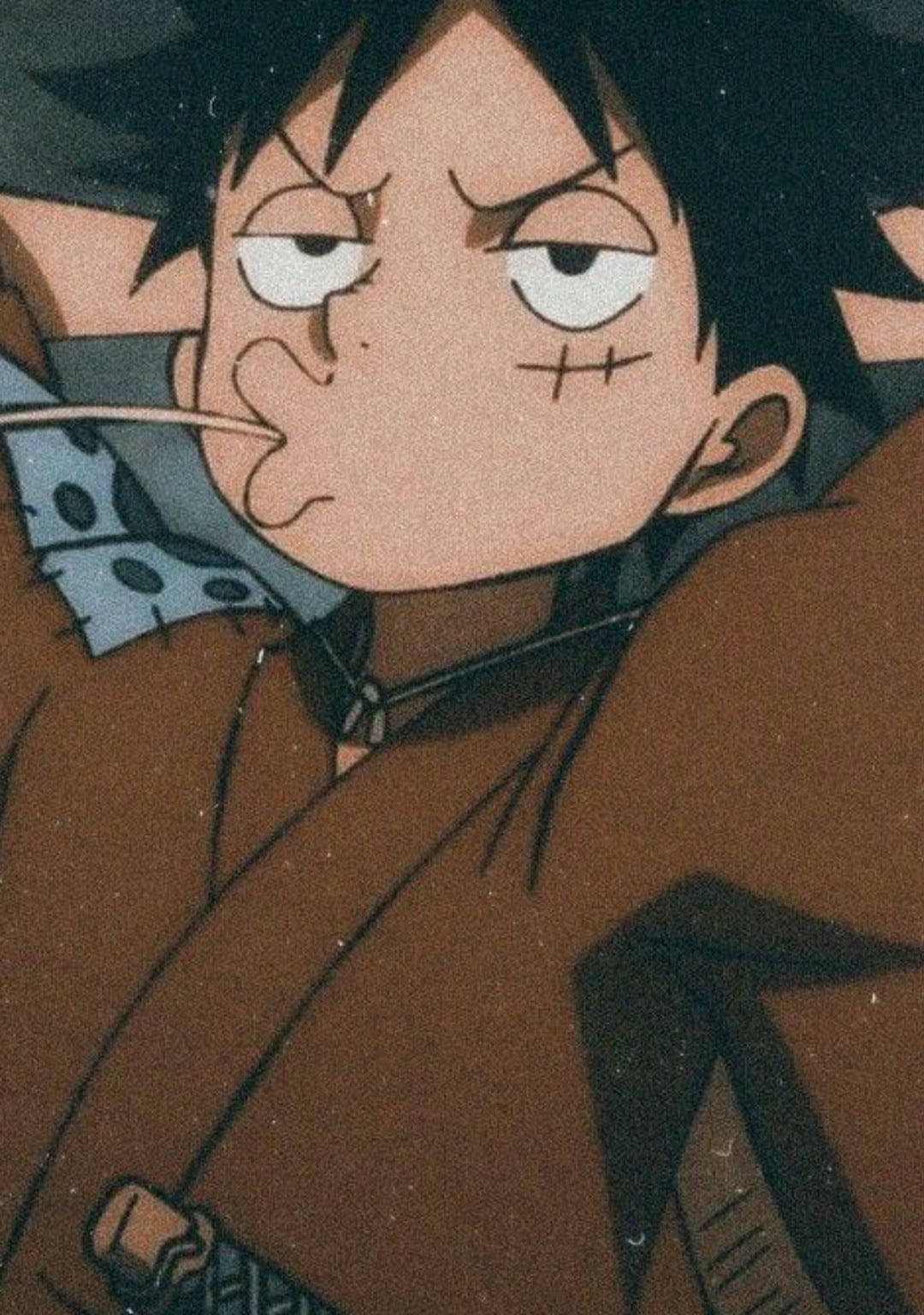 One Piece Luffy PFP Pouting With Toothpick Wallpaper