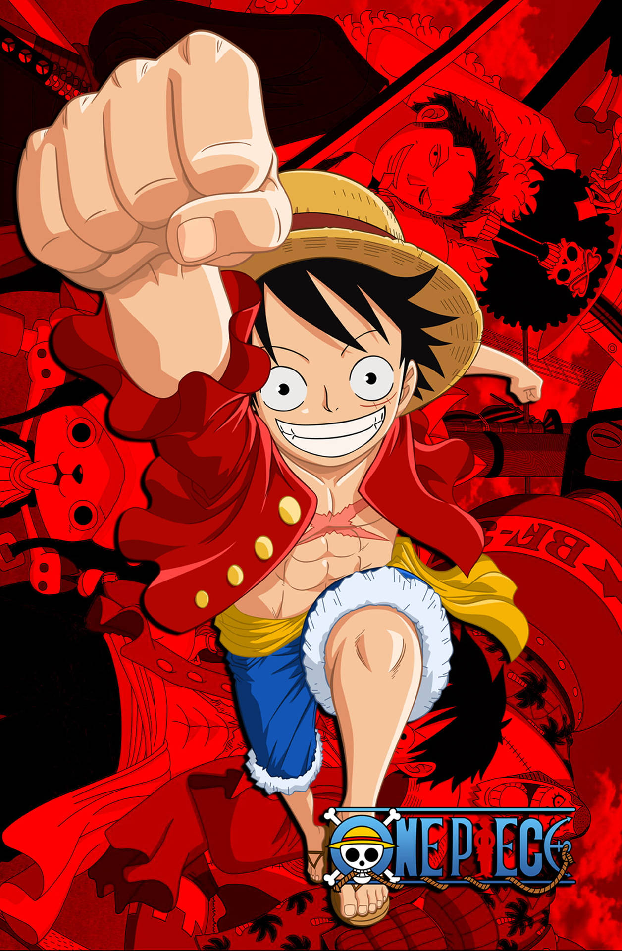 One Piece Luffy PFP Red Poster With Pirates Wallpaper