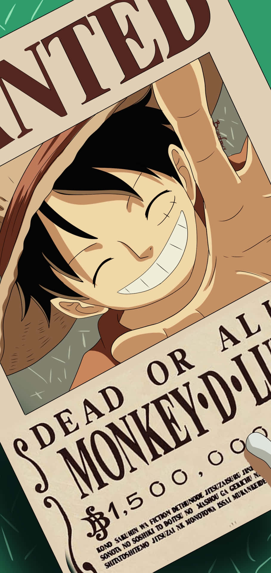 One Piece Luffy Wanted Plakat Låseskjerm Bakgrunnsbildet