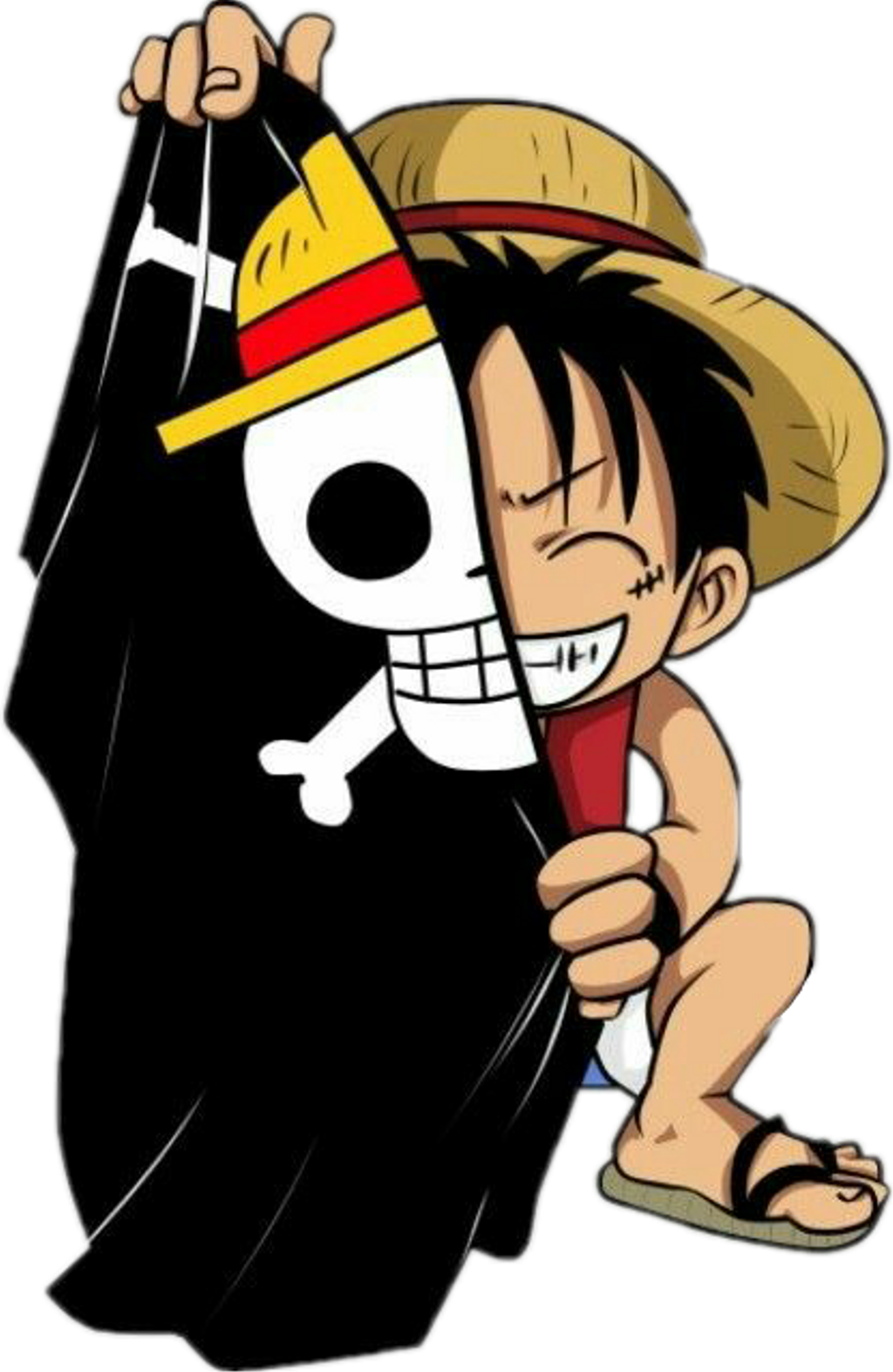 One Piece Luffy With Flag Cartoon PNG