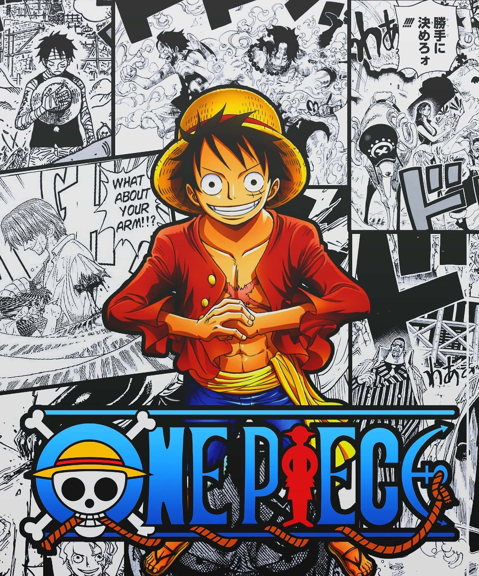 The legendary One Piece crew sailing through adventures Wallpaper