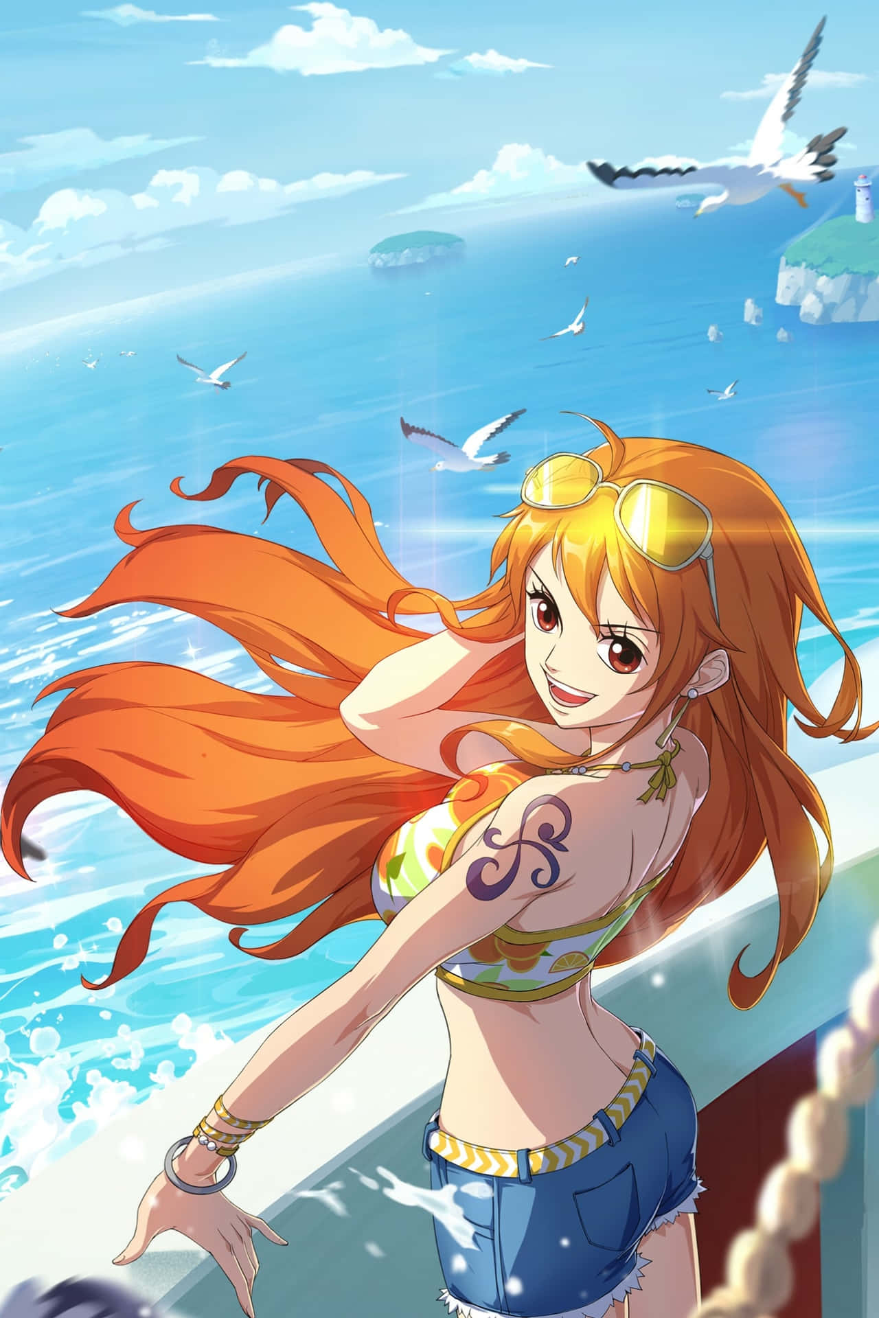 Nami Dari One Piece Dalam Perjalanan Cerah Wallpaper