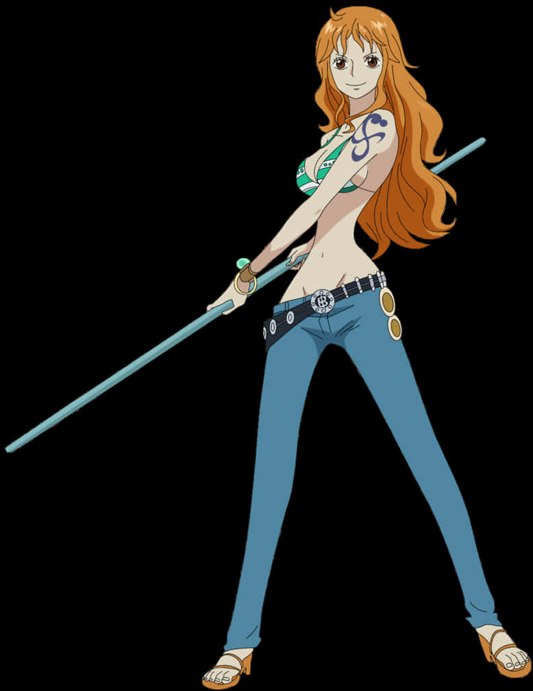 One Piece Nami With Staff PNG