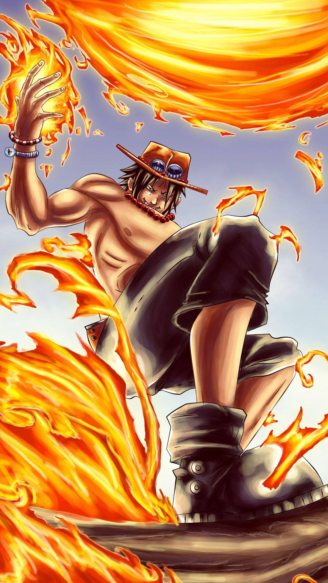 One Piece Phone Ace Generating Fire Wallpaper