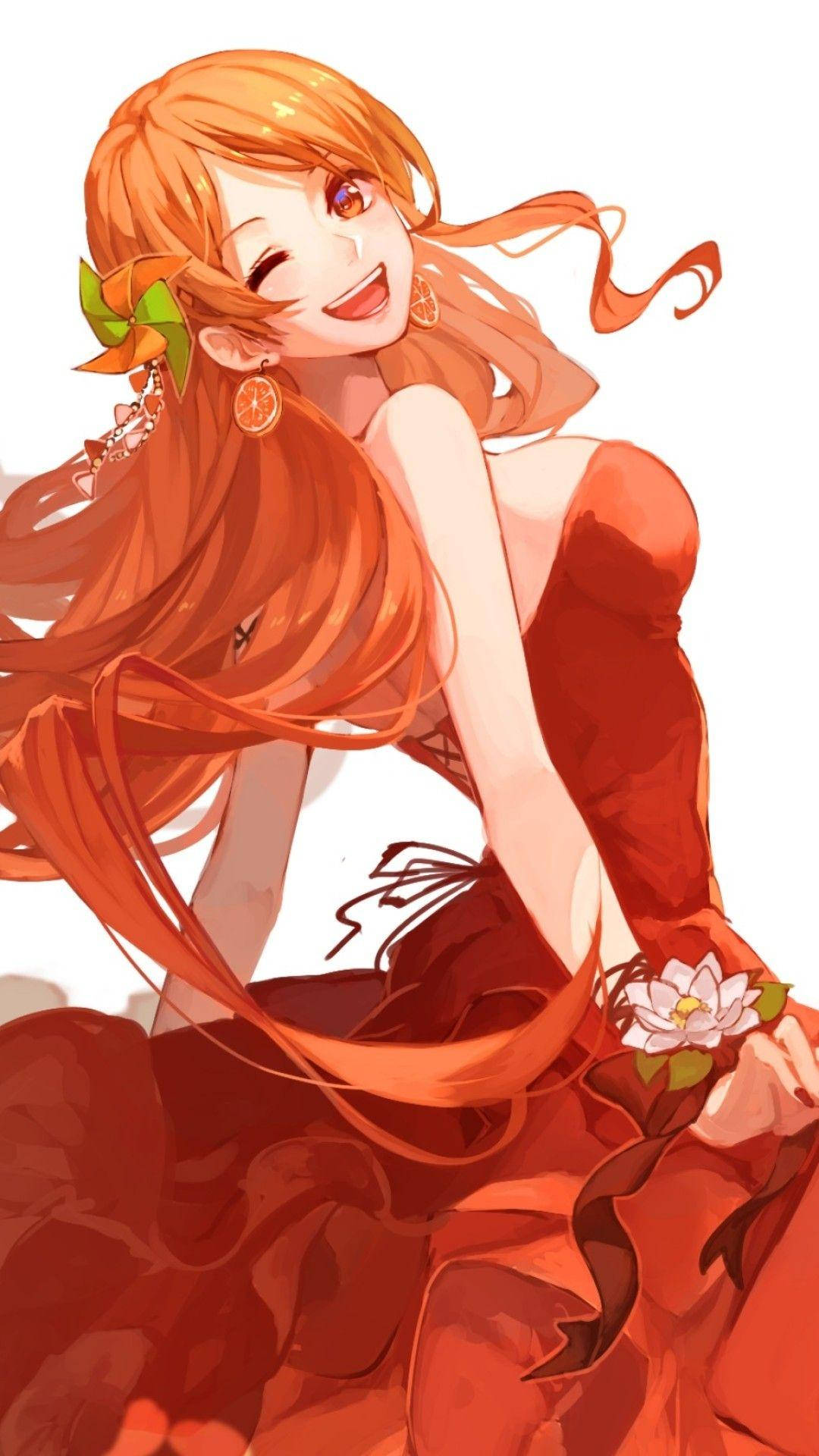 One Piece Phone Nami In Red Dress Wallpaper