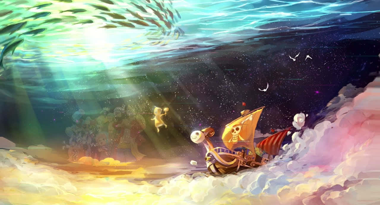 Immaginedella Nave Dei Pirati Di One Piece Sotto Il Mare