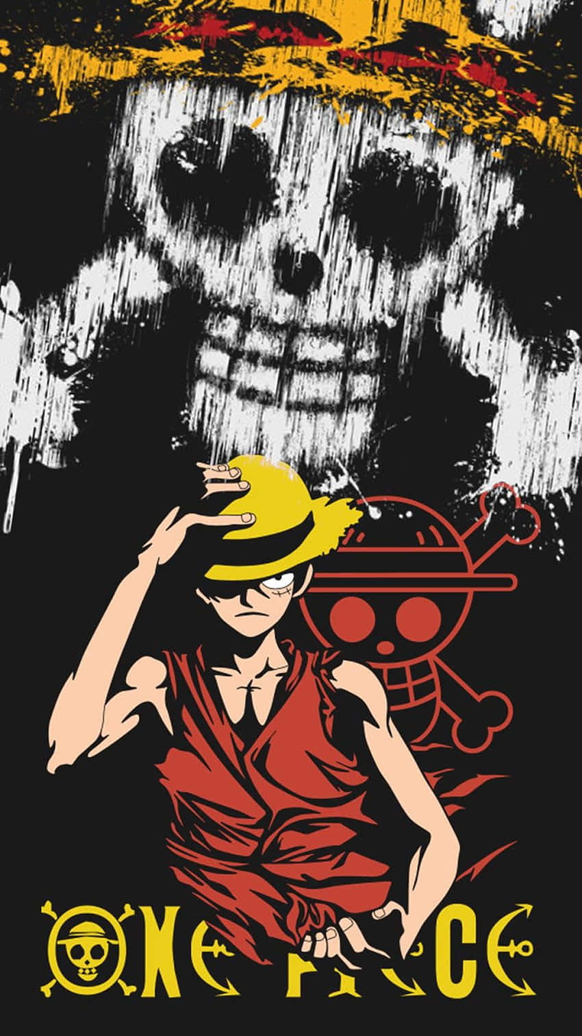 Immaginedi One Piece Con Luffy E Il Logo Del Teschio Dei Pirati.