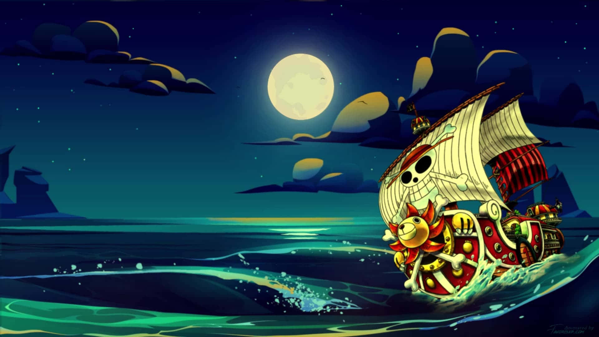 Bildav En One Piece Piratskepp Som Seglar