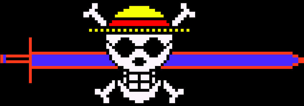 One Piece Pixel Art Straw Hat Jolly Roger PNG