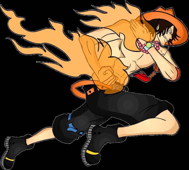 One Piece Portgas D Ace Action Pose PNG