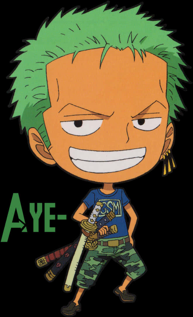 Animated Swordfighter Zoro Stance PNG