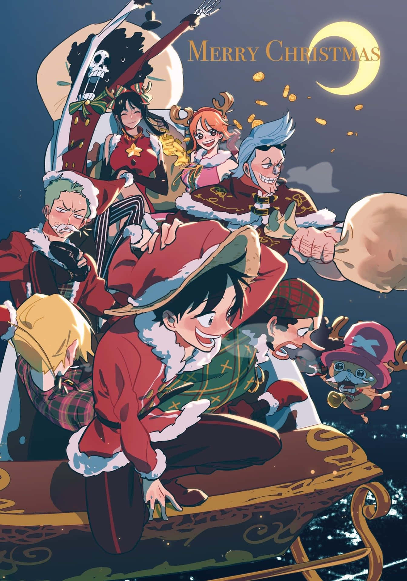 One Piece Straw Hat Pirates Christmas Celebration Wallpaper