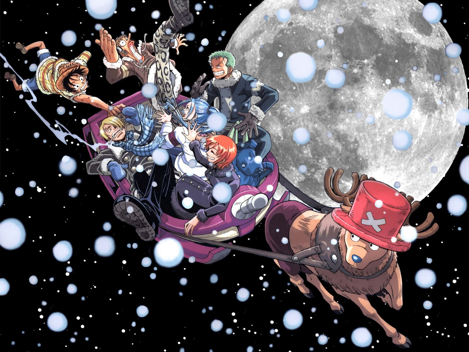 One Piece Straw Hat Pirates Christmas Sleigh Ride Wallpaper