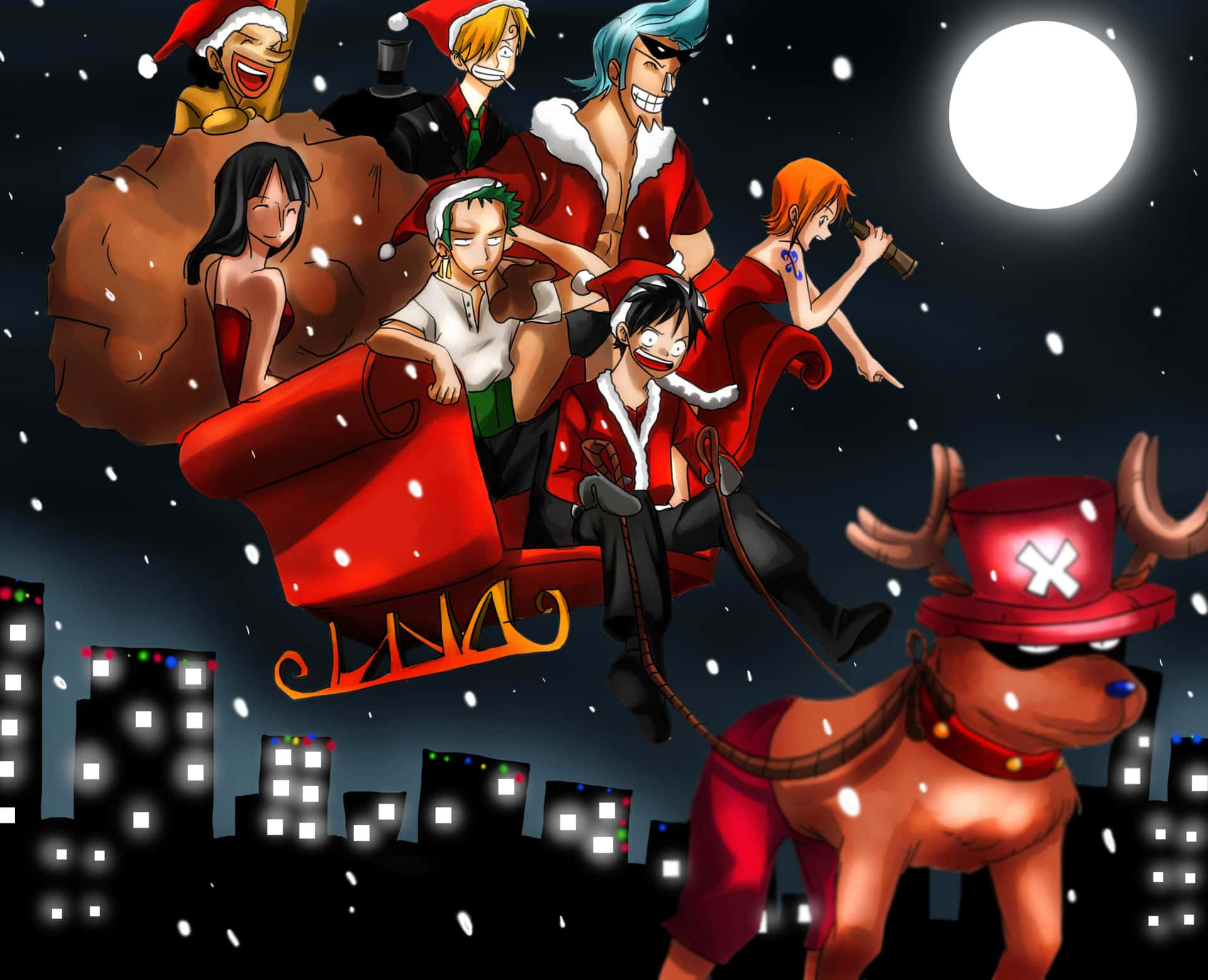 One Piece Straw Hat Pirates Christmas Sleigh Ride Wallpaper